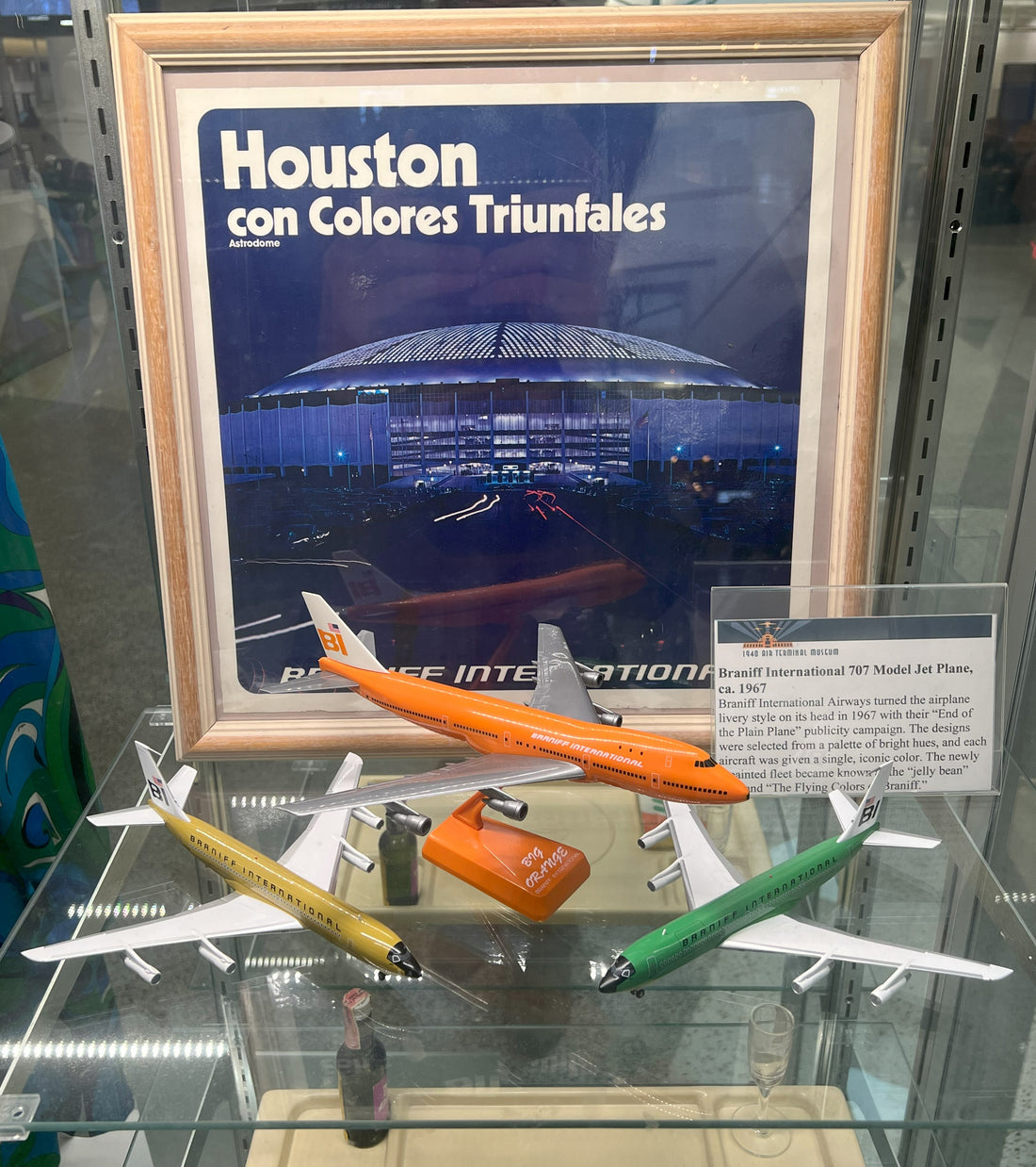 Braniff International Airways aircraft models on display at George Bush Intercontinental Airport