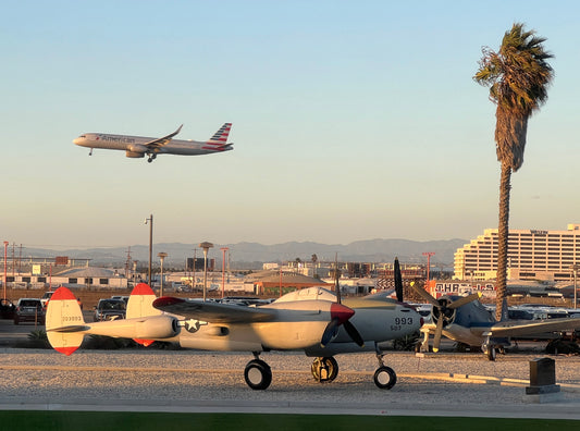 Airplane arriving at LAX airport