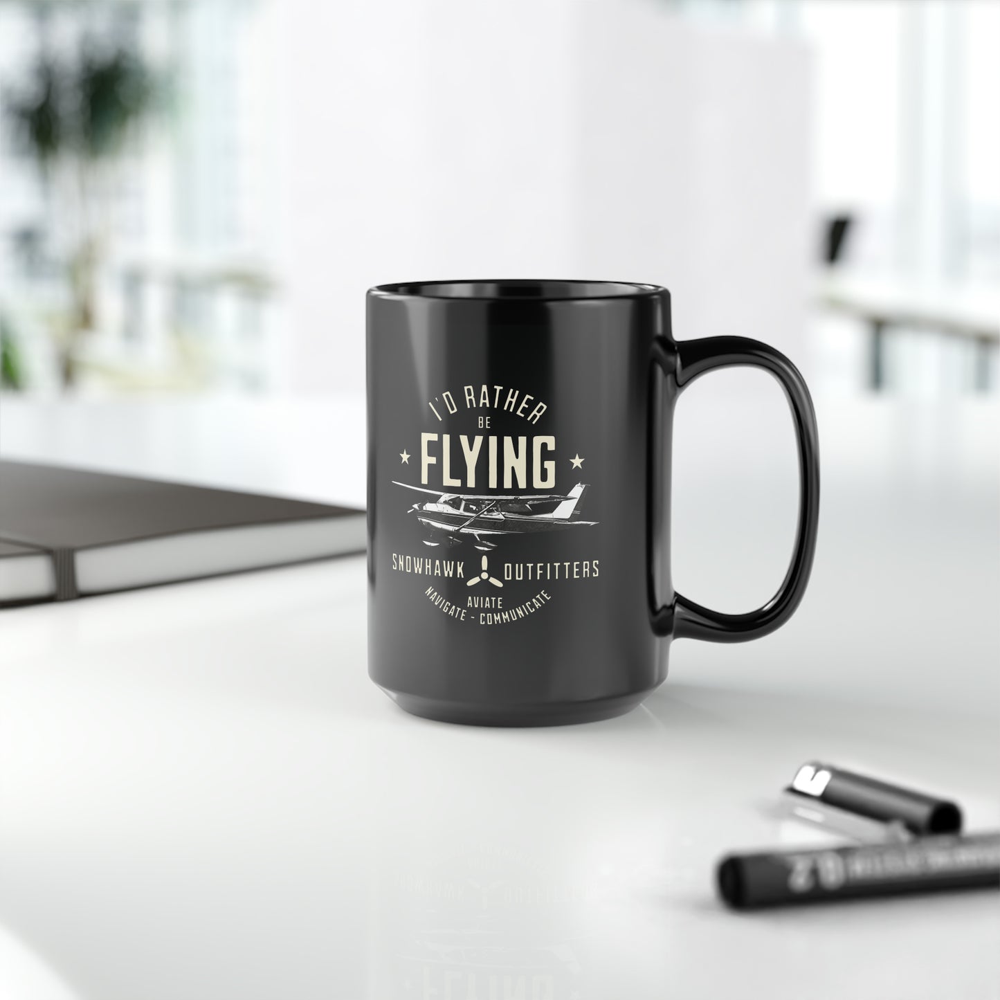 I'd Rather Be Flying Snowhawk Outfitters Black Mug, 15oz