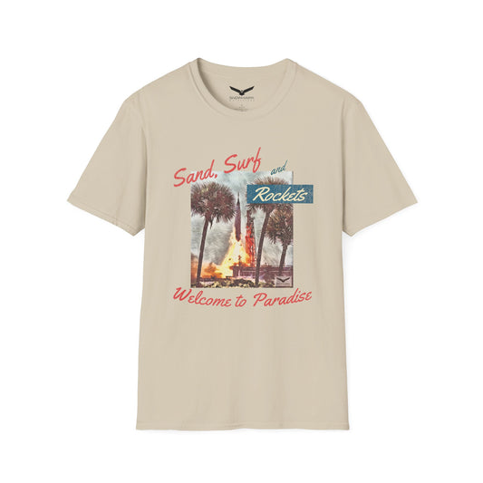 Sand, Surf, and Rockets 60's Style Unisex Softstyle T-Shirt