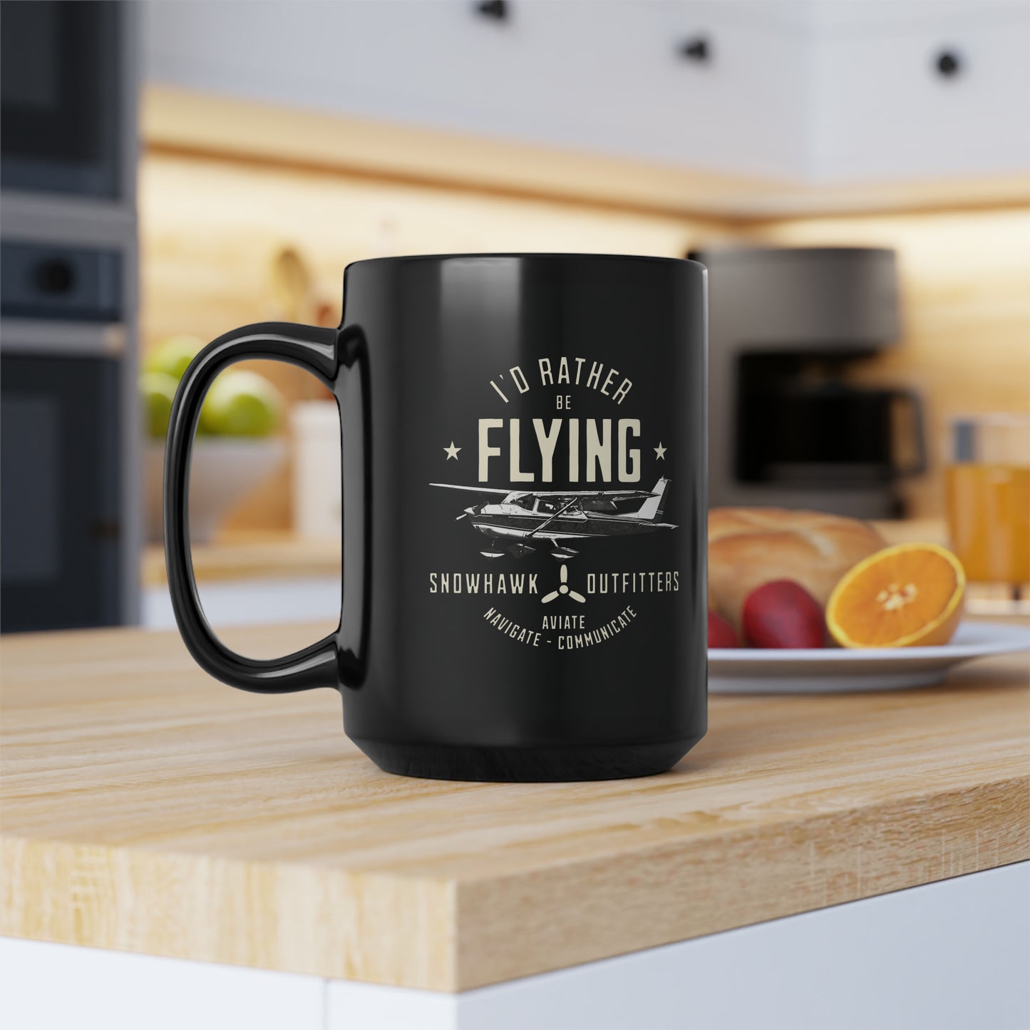 I'd Rather Be Flying Snowhawk Outfitters Black Mug, 15oz