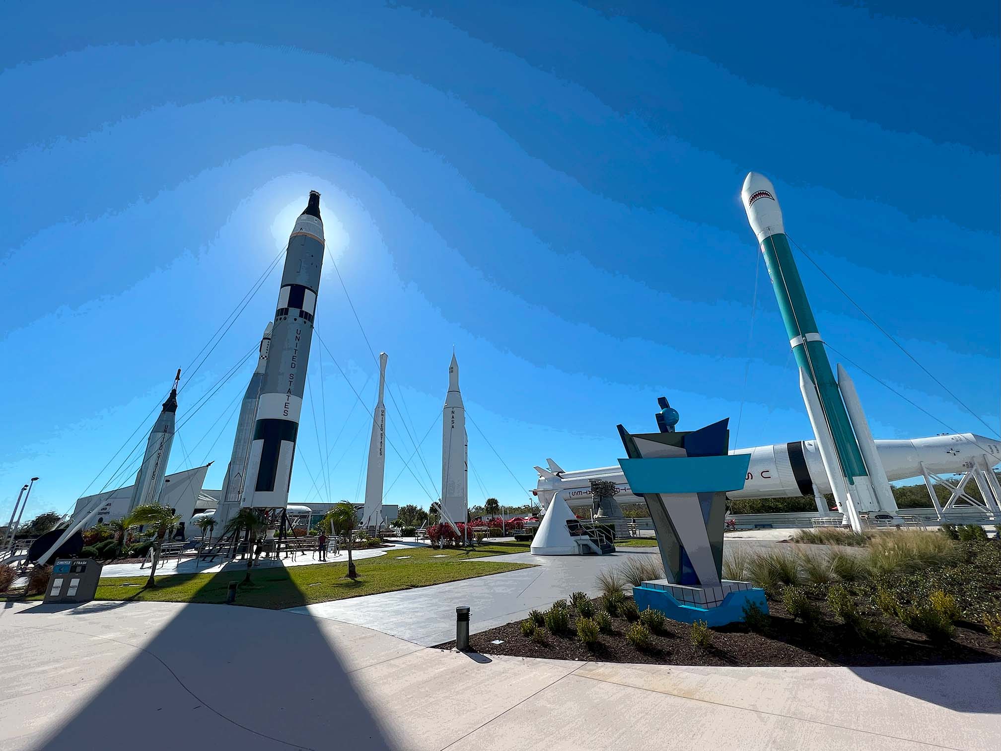 Space rockets on display outside museum